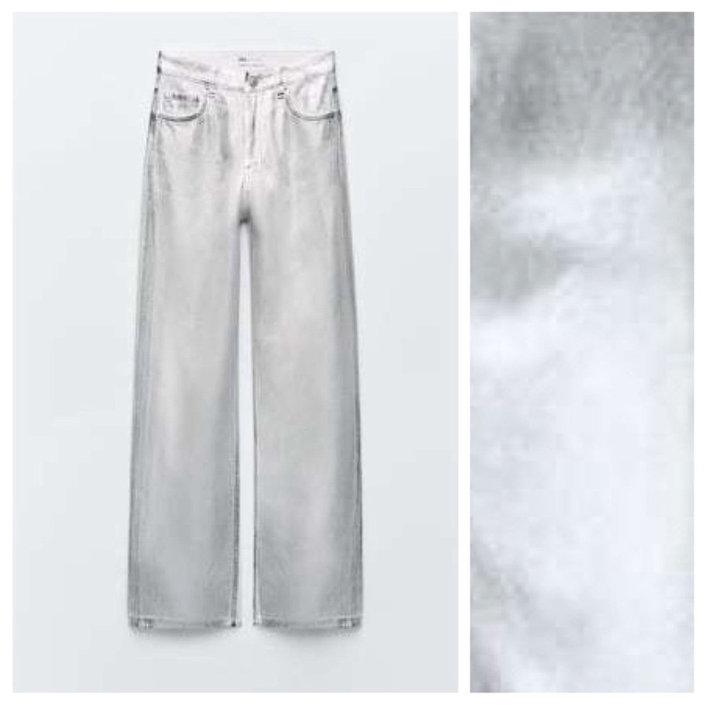 NWT Zara TRF Metallic Effect High-Waisted Jeans Straight wax coated relaxed fit - Picture 5 of 13